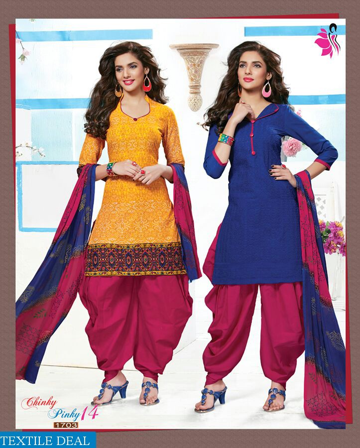 khwaish Chinky pinky 14 Wholesale Two Top Patiyala Dress material